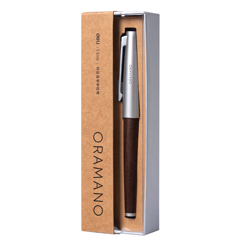 Deli Premium Ultra-Smooth Retractable Gel Pen, 0.5mm Bullet Tip, Metal Barrel, Business Wood Grain Signature Pen, Hu Ge Edition Gift Box Set, Single Pen A6Pro-05
