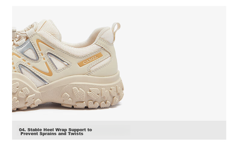 CAMEL Ugly-Cute Hiking Shoes for Women, Fashionable Color-Block Outdoor Casual Shoes L24S076620 Beige/silver/black 40 49