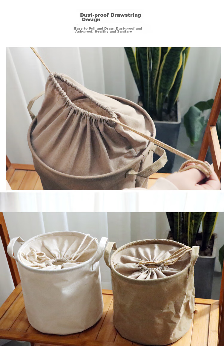Yuanben Cotton Linen Fabric Laundry Hamper, Foldable Large-Size Dirty Clothes Basket, Ins Storage Bin, Open-Top Storage Basket 9
