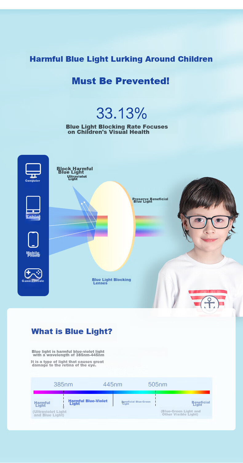 Pulais Children's Anti-Blue Light And Anti-Radiation Glasses, Unisex Frame for Boys And Girls, Black And Gray, 66132 5