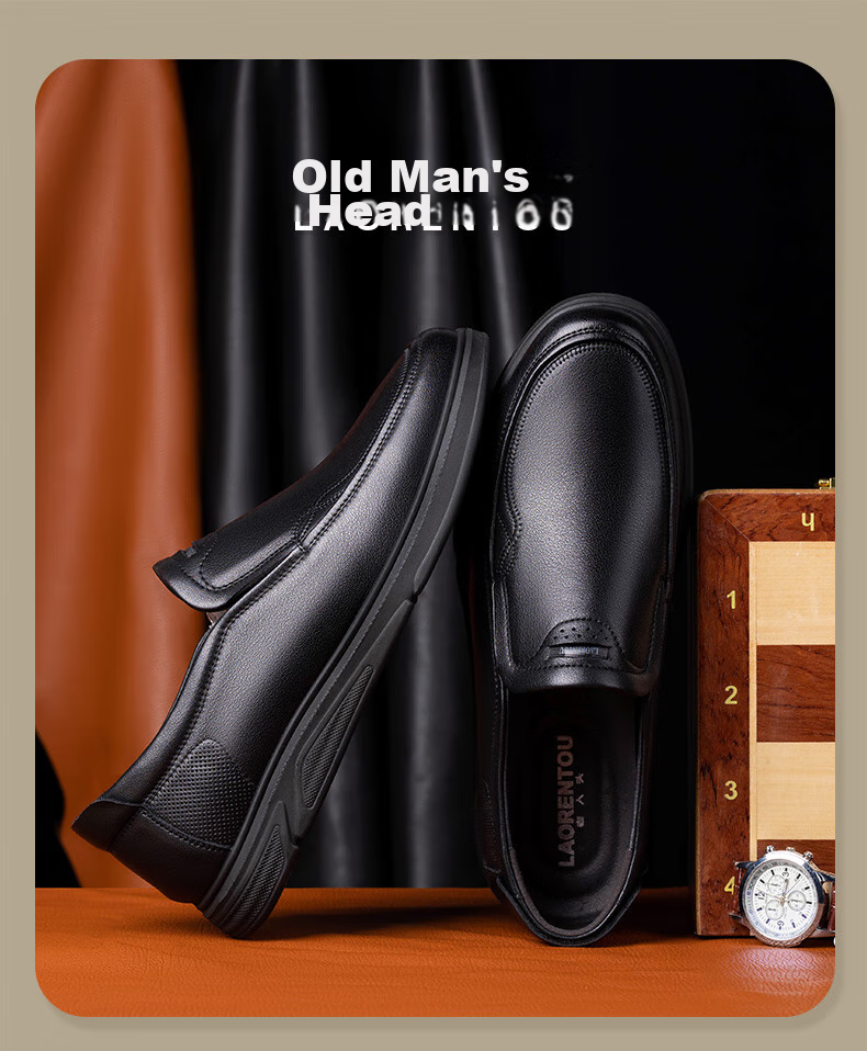 LAORENTOU Business Casual Leather Shoes for Men, Spring And Autumn Breathable Cowhide Formal Wedding Dad Shoes, LA11393 Black, Size 38 1