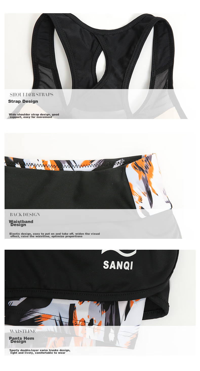Sanqi Women's Two-Piece Swimsuit, Conservative One-Piece Top And Boyshort Bottom, Slimming, Plus Size, Sports, Hot Spring Resort Swimwear, 19043 Black XXXL 14