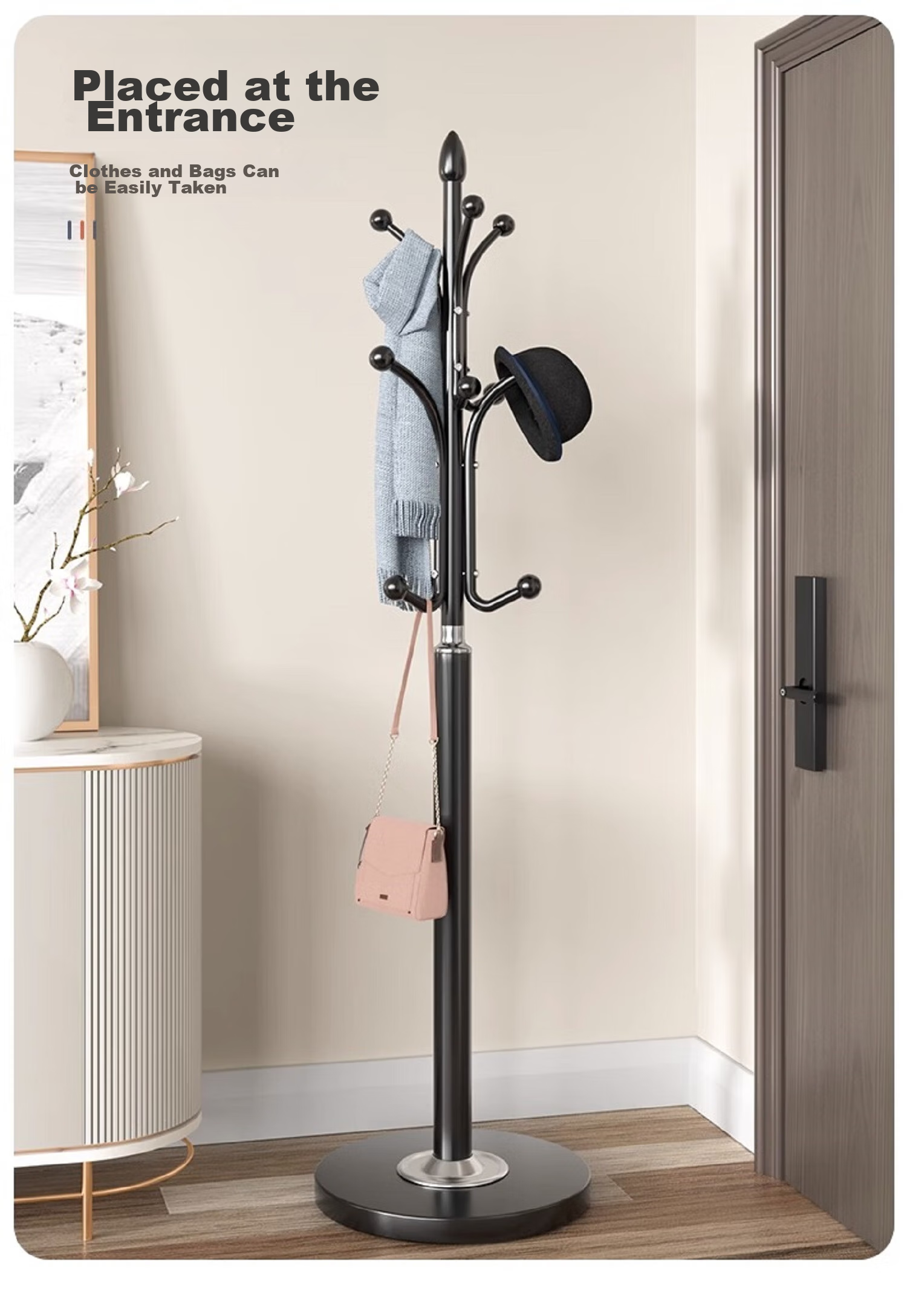Qiyinge Floor-Standing Clothes Rack, Bedroom Coat Stand, Iron Art Hanger for Living Room, Large Coat Stand with Storage 17