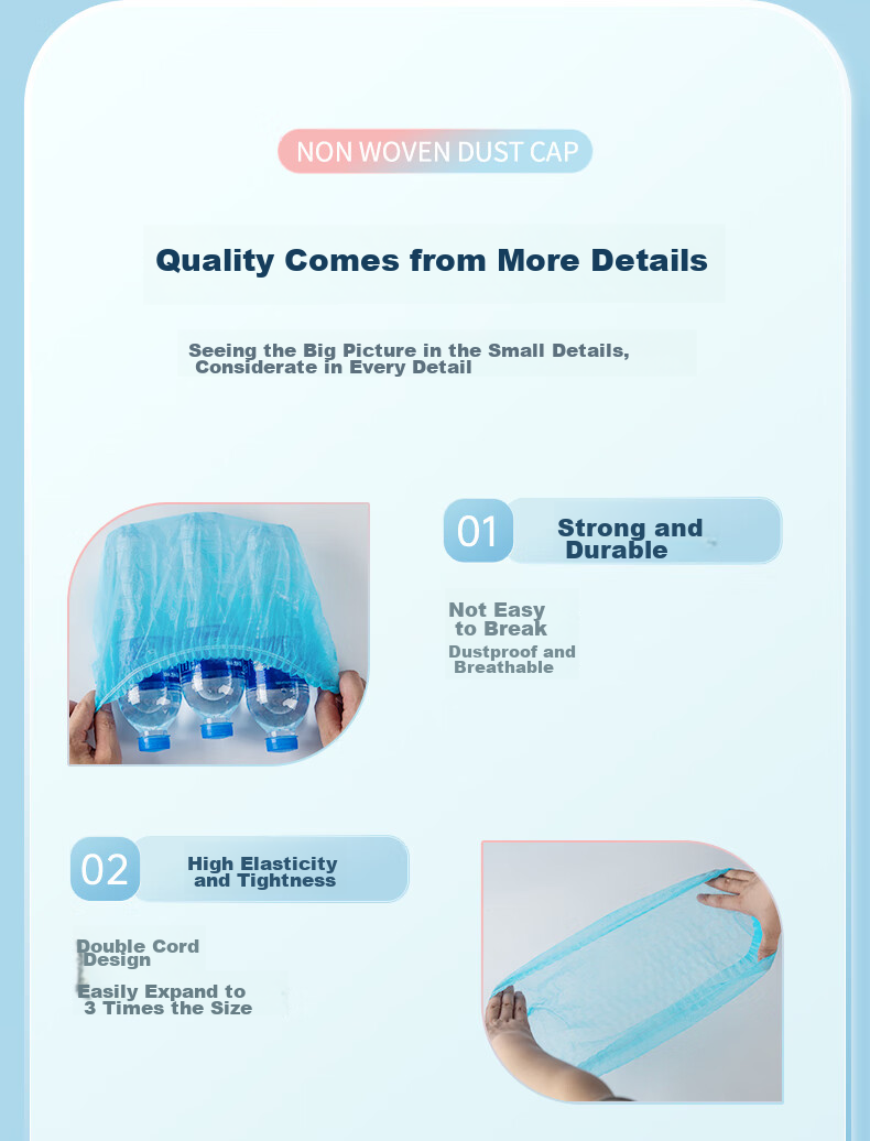 Gongpinxing Disposable Head Cover, Dust-Free Cap Cover, Strip-Shaped Cap Isolation Cap, Blue, 100 Pieces Per Pack 8