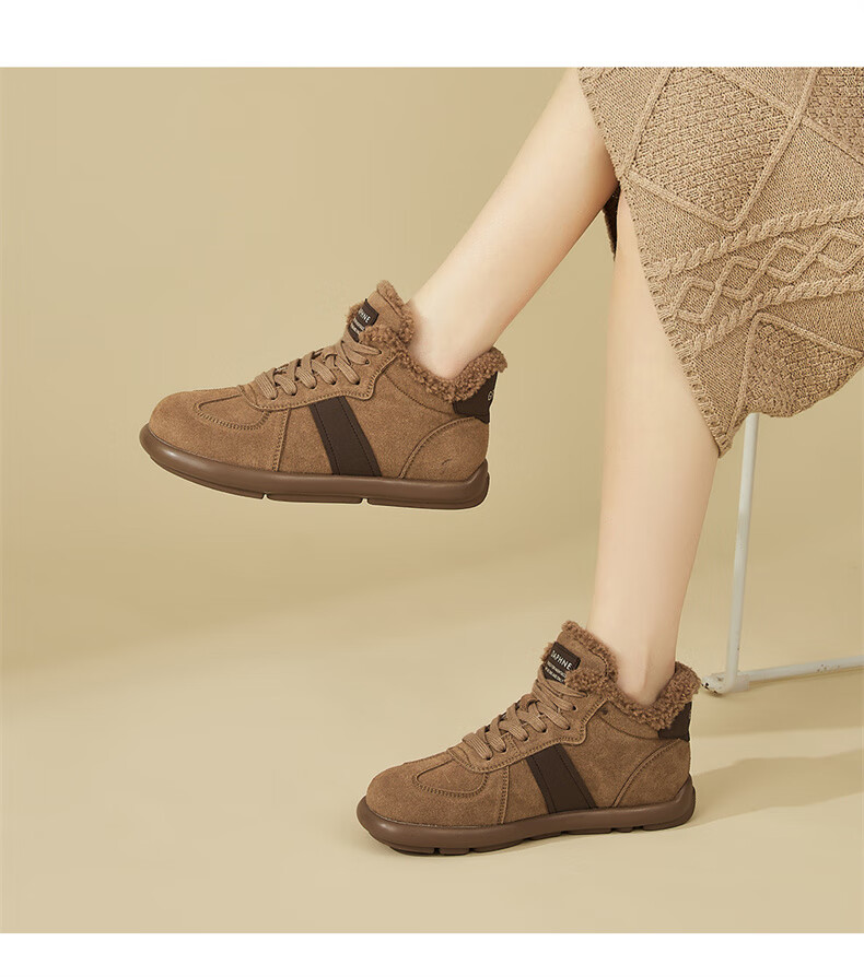 Daphne Women's Flat Vintage Derby Shoes, Versatile Fleece-Lined Sneakers, Fashionable Soft Sole Warm Sports Casual Shoes, Camel, Size 39 4