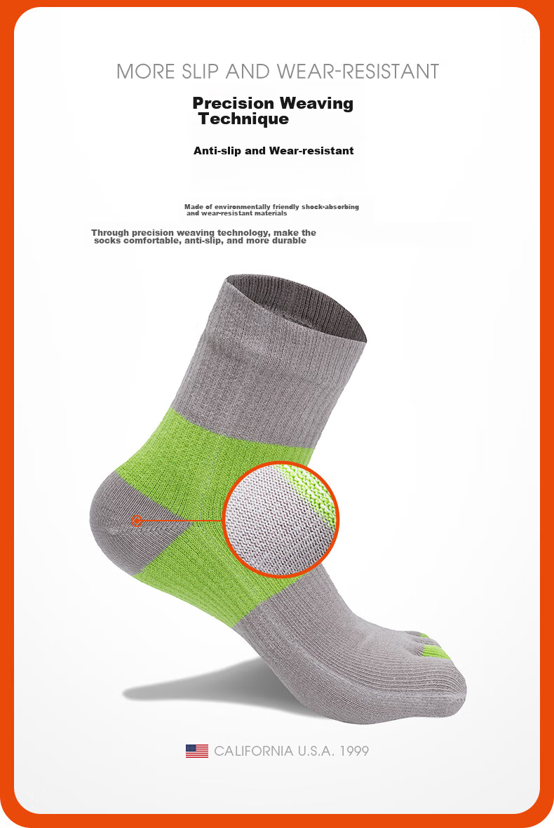 TFO Competition-Grade Five-Toe Outdoor Socks, Breathable Sports Socks, Hiking And Mountaineering Socks 2202423, Men's Gray-Green Color 9