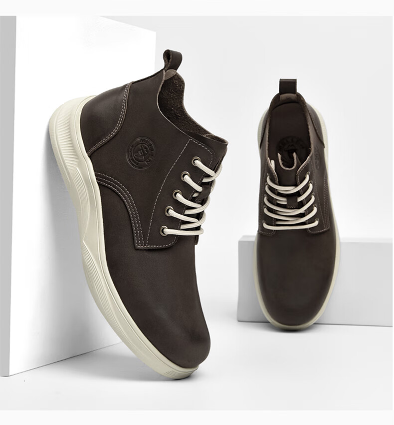 MELLEN British Style Versatile Mid-Top Leather Boots Retro Trendy Boots for Men Thick-Soled MYD67691 Light Brown 37 9
