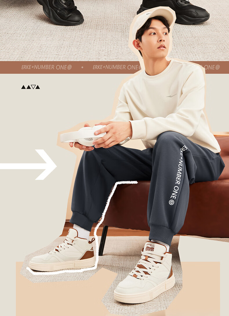ERKE Men's Sweatpants, Thickened And Fleece-Lined for Winter, Knitted Long Pants with Elastic Cuffs, Warm Casual Trousers for Running And Everyday Wear 4
