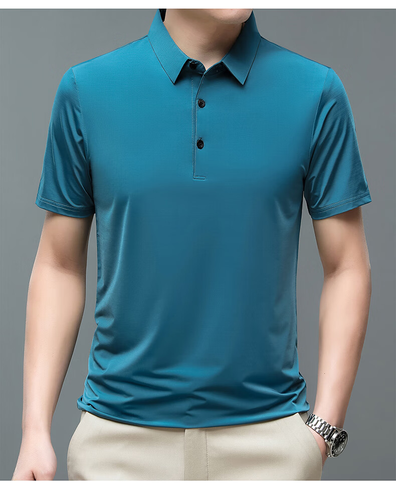 ROMON Short-Sleeve Polo Shirt for Men, Ice Silk High-Elastic Cool Feeling, Middle-Aged And Young Summer Business Solid Color Top A28 12