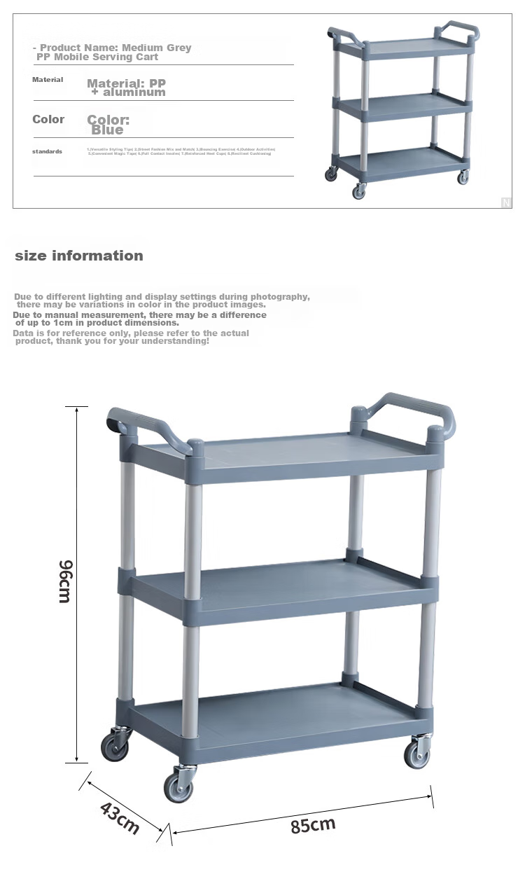 Ourunzhe Commercial Food Trolley, Restaurant Serving Cart, Mobile Food Delivery Cart, Hand-Pushed Cart, Three-Tier Large Size 2