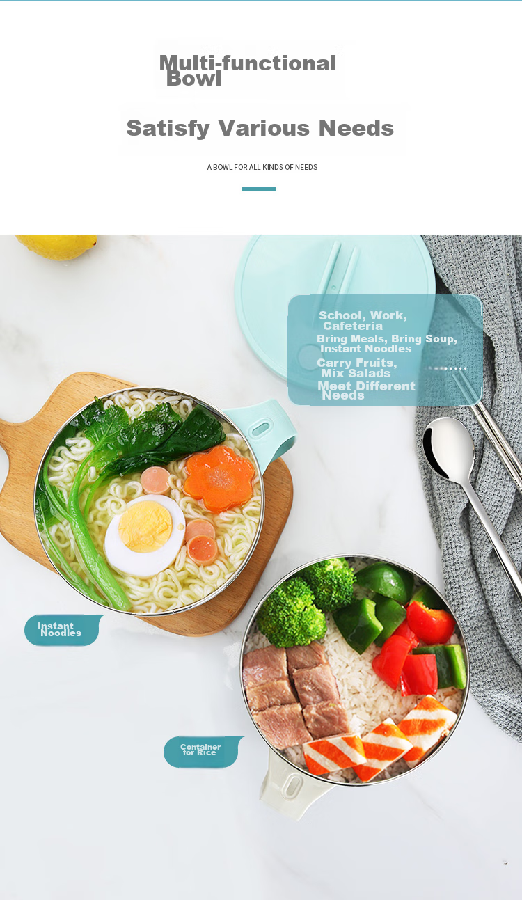 MAXCOOK 304 Stainless Steel Ramen Bowl, Student Lunch Box, Meal Cup, Noodle Cup 1200ML, Avocado Green MCFT0087 2