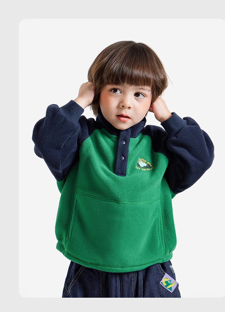 Ciciibear Baby Sweatshirt, Double-Sided Fleece, Spring And Autumn 2024 New Style, Children's Long-Sleeve Inner Pullover, Boys' Winter Wear 8
