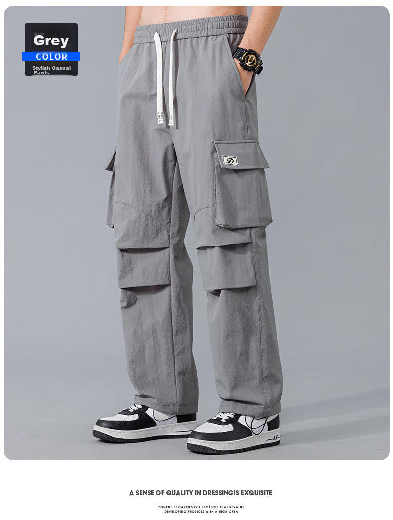 Dingfengbaoluo American-Style Cargo Casual Pants for Men, Spring And Summer Trendy Versatile Loose Paratrooper Tactical Trousers, DDF32 Black M 17