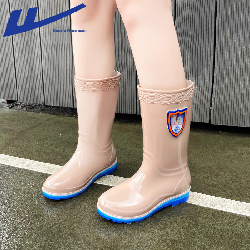 Huili Women's Tall Rain Boots, Fashionable Outdoor Wear-Resistant Non-Slip Rubber Shoes, Waterproof Boots, Long Rain Boots 03-1 Ka Zhong 38