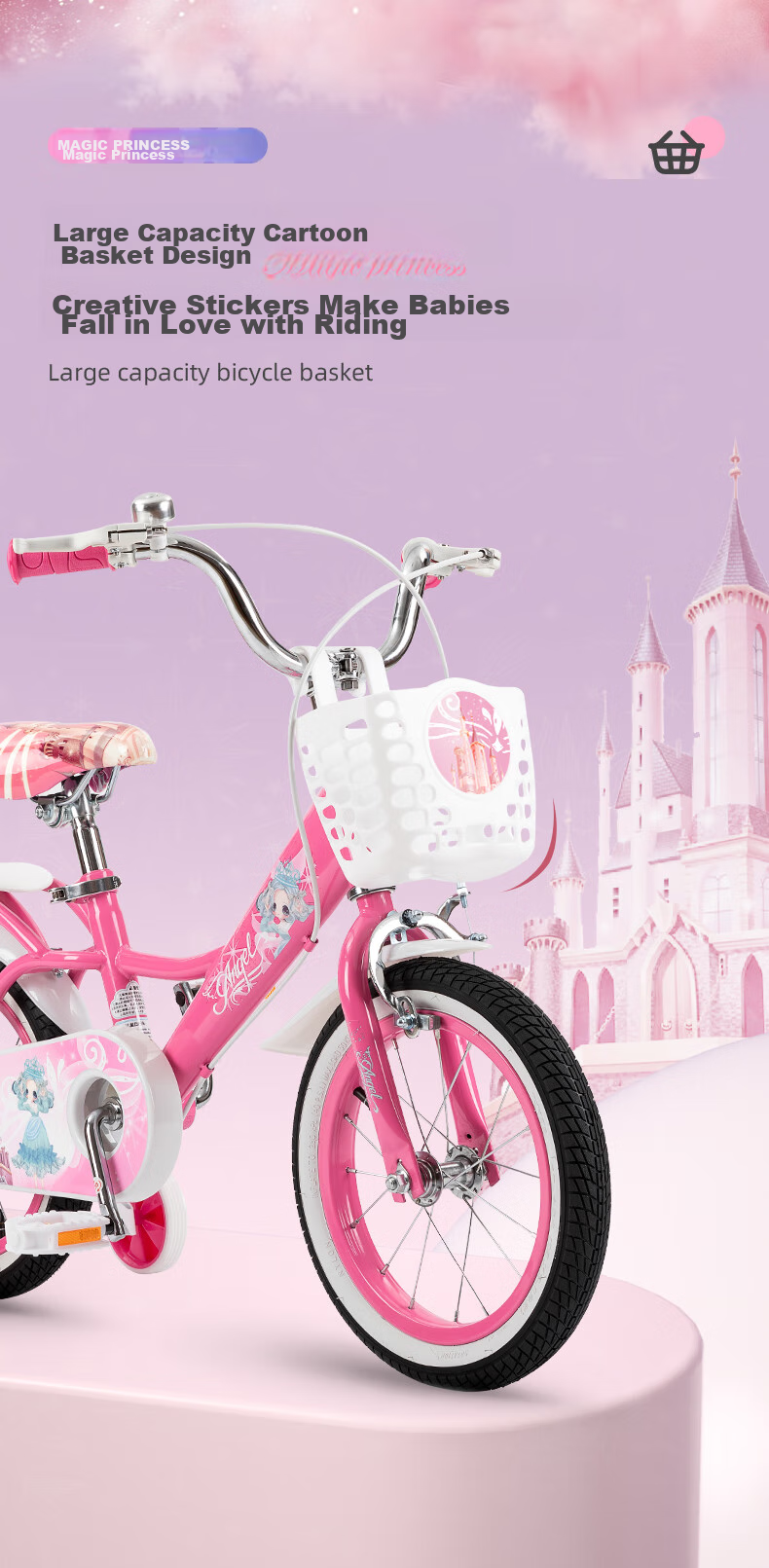 TOPRIGHT Sold by JD, Honeybird Aluminum Alloy Children's Bicycle for Girls Aged 3-8, Baby Pedal Bike, 16-Inch Pink 10