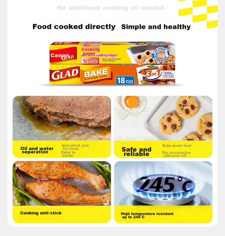 Glad Baking And Cooking Paper 5m*30cm, Meat Roasting Silicone Paper, Air Fryer And Oven Baking Sheet Paper, Original Import 9