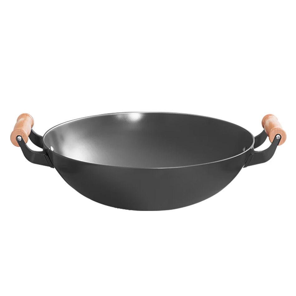 Dianjiang Cast Iron Wok, Uncoated Iron Pan, Enlarged Double-Handled Round Bottom Frying Pan, Gas Stove Cooking Pan, Deepened to 38cm
