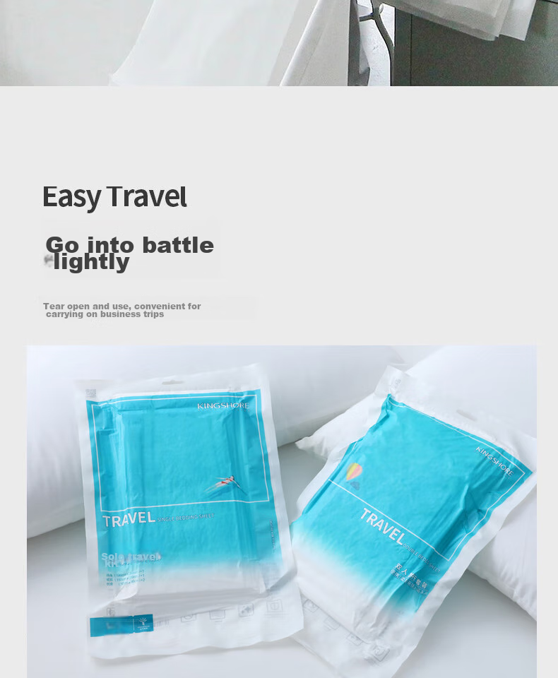 KING SHORE Single Bed Four-Piece Disposable Hygiene Bedding Set Including Bed Sheet, Duvet Cover, Pillowcases - Essential for Travel 5