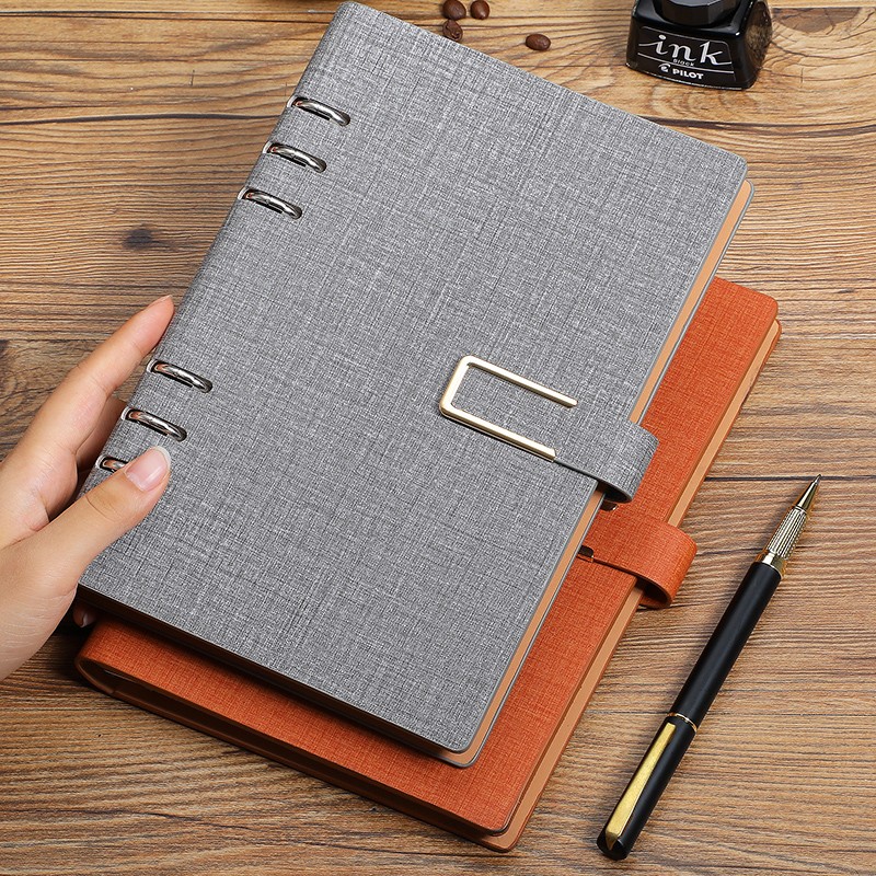 Jiaranheng A5 Thick Loose-Leaf Notebook with Clasp, Simple Stationery Journal for Business Meetings And Notes, Detachable Ring-Bound Loose Pages, Student Diary Customizable - Gray