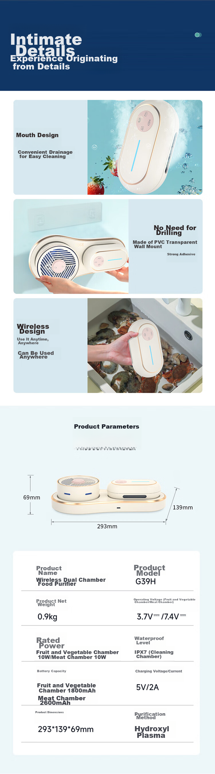 GUGE [Meat And Vegetable Separation Washing] German Wireless Fruit And Vegetable Purification Cleaning Machine, Fruit Cleaner, Vegetable Purifier, Food Purifier, Vegetable Washer, Fruit And Vegetable Cleaning Device, Titanium Fruit And Vegetable Machine 14