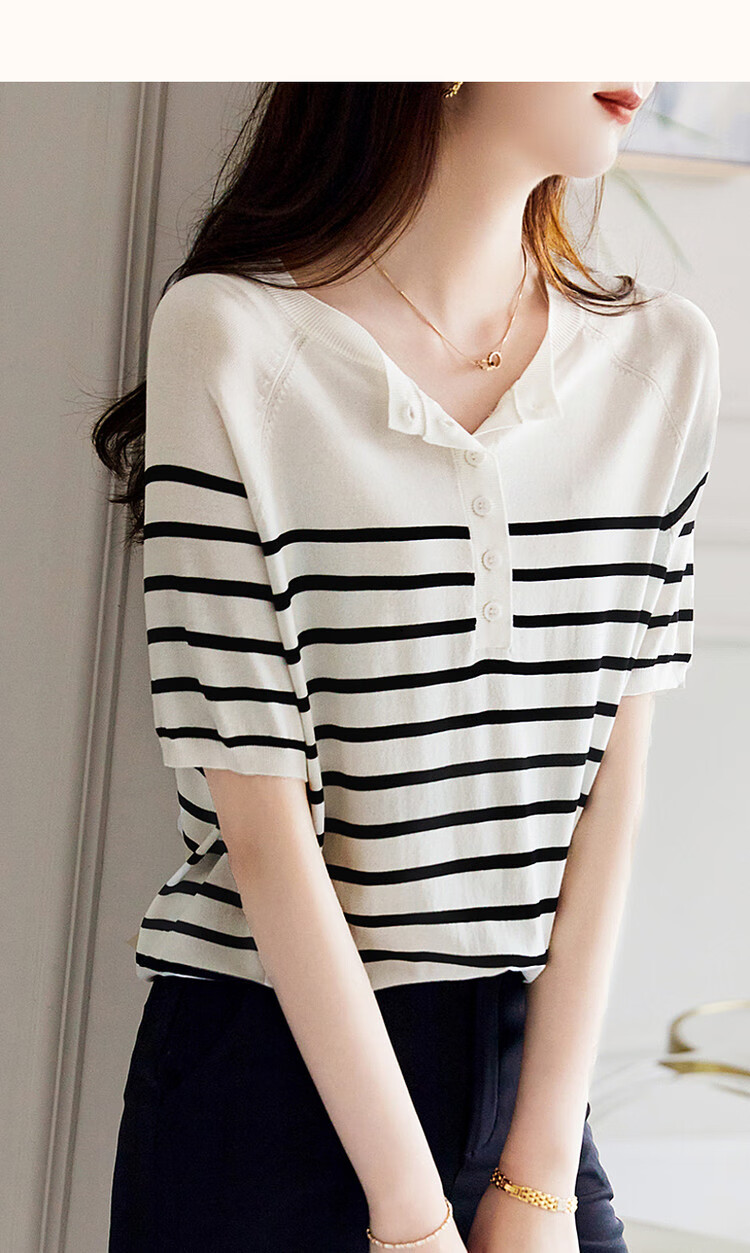 Demana Japanese Style Artistic Commuter Spring Autumn Colorblock Striped Round Neck Slimming Knit Sweater 16