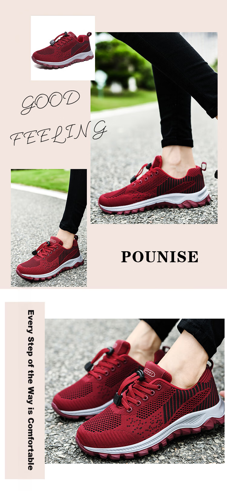 Pounise Elderly Women's Shoes, Middle-Aged And Elderly Mom Shoes, Lightweight Comfortable Walking Shoes, Grandma Travel Sports Shoes, PJJ-2063, Jujube Red, 38/240(1.5) 4