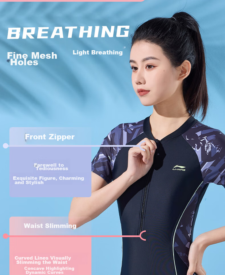 Li-Ning Women's Professional One-Piece Conservative Boyleg Swimsuit, Body-Shaping Waist-Cinching Casual Training Hot Spring Swimwear, 475 Black XXL 4
