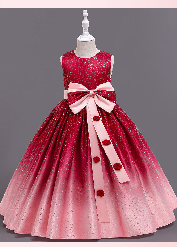 LUOBOBEIBEI Girls' Princess Dress, Summer Cute Formal Dress, Girl's Hostage Walk Show Performance Costume, Red, Size 110 5