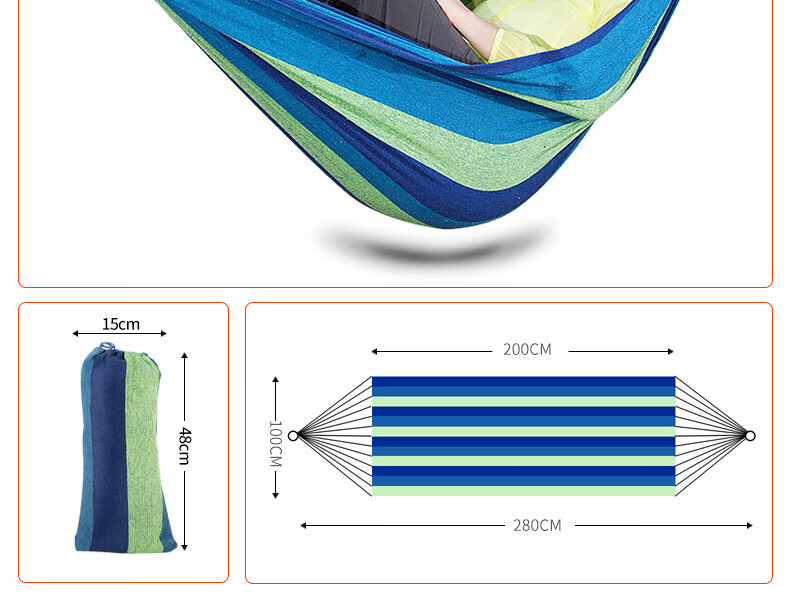 TAN XIAN ZHE Outdoor Camping Leisure Thickened Wide Canvas Hammock, Indoor Curved Wood Anti-Rollover, Single Red Crescent Hammock 14
