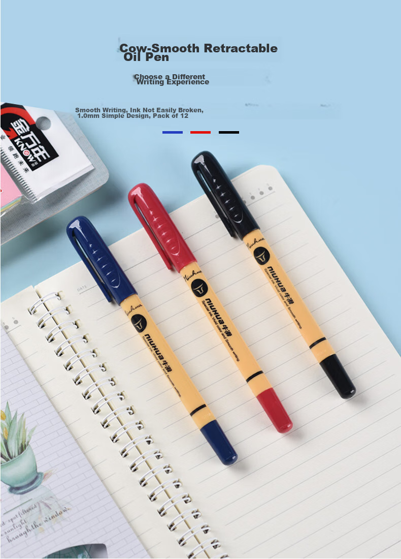 Genvana [Zhongyou Pen] 1.0mm Blue Ballpoint Pen, Smooth Retractable Cap, English Calligraphy Pen, Office Supplies, Pack of 12, G-3126 1