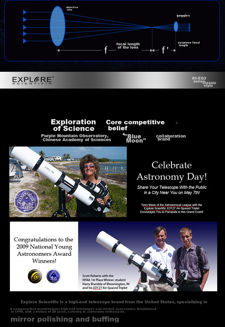 EXPLORE SCIENTIFIC 80EQ3 Astronomy Telescope Large Aperture Professional High-Definition High-Power Stargazing Kids Gift 16