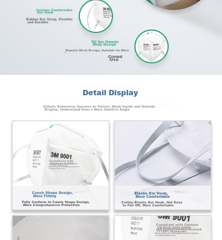 3M 9002 KN90 Dust Mask, Anti-Smog Particle Protection Mask, Head Strap Foldable Eco-Friendly Packaging, 50 Pieces (1 Bag) 7
