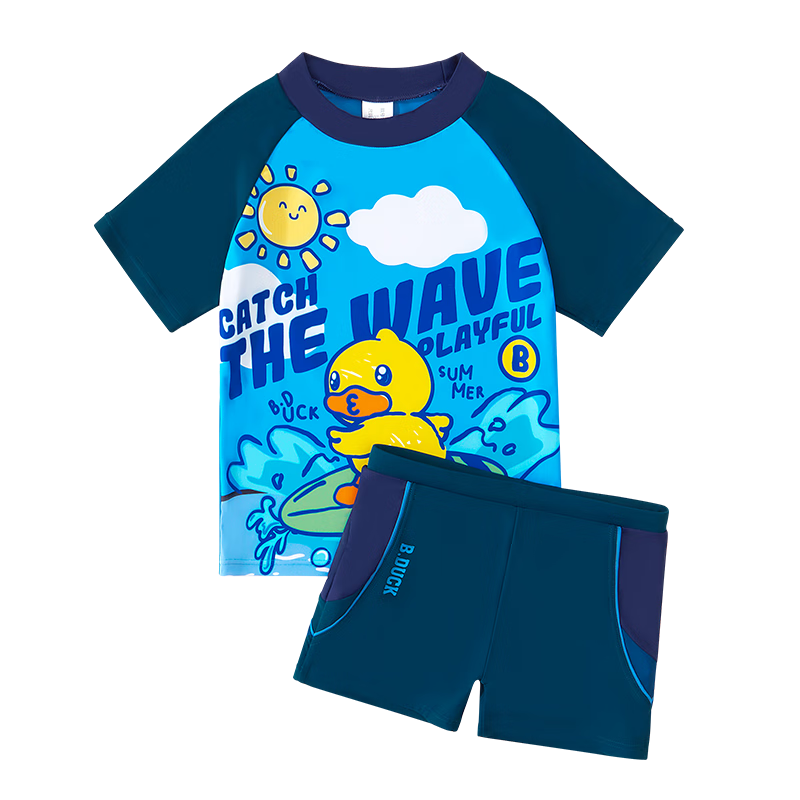B.Duck Children's Boys Swim Trunks Swimwear Hot Spring Youth Two-Piece Swimsuit Diving Beginner Equipment Set