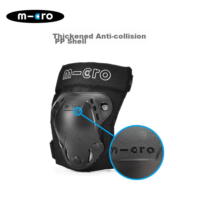 Micro Migu Roller Skating Protective Gear Skateboard Balance Bike M-Cro Thickened Anti-Fall Hand Elbow Knee Pads MPA Black Size L