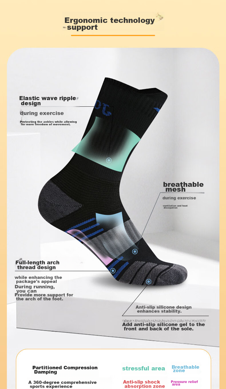 JOMA Mid-Calf Sports Socks Breathable Sweat-Wicking Durable Running Training Basketball Badminton Socks Black One Size Fits All 15