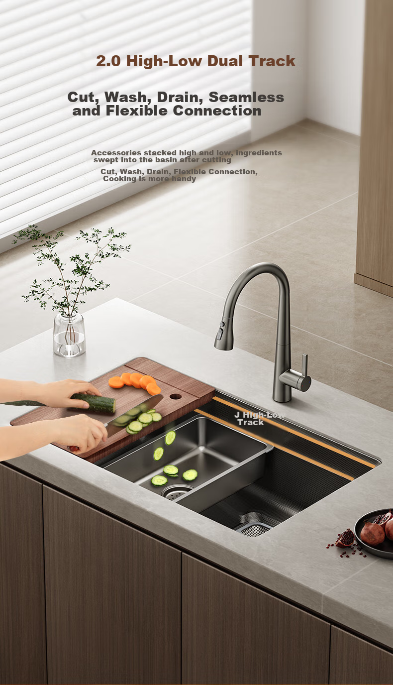 ARROW Kitchen Large Single Bowl, 304 Stainless Steel Embossed Sink, Nano-Embossed Vegetable Washing Basin, Undermount Sink 7