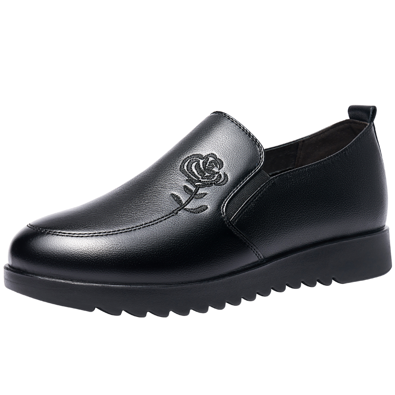 LAORENTOU Women's Flats, Breathable Top-Grain Leather Round Toe Loafers for Middle-Aged Women And Mothers, Commuter Shoes, 220215N, Black, Size 38