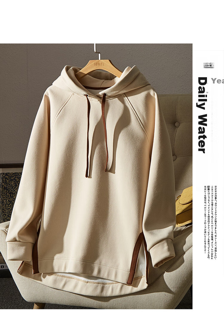 Dme [Split-Style Craftsmanship] Spring And Autumn Hooded Loose Casual Slightly Elastic Long-Sleeve Women's Sweatshirt, Light Water Green, S 28