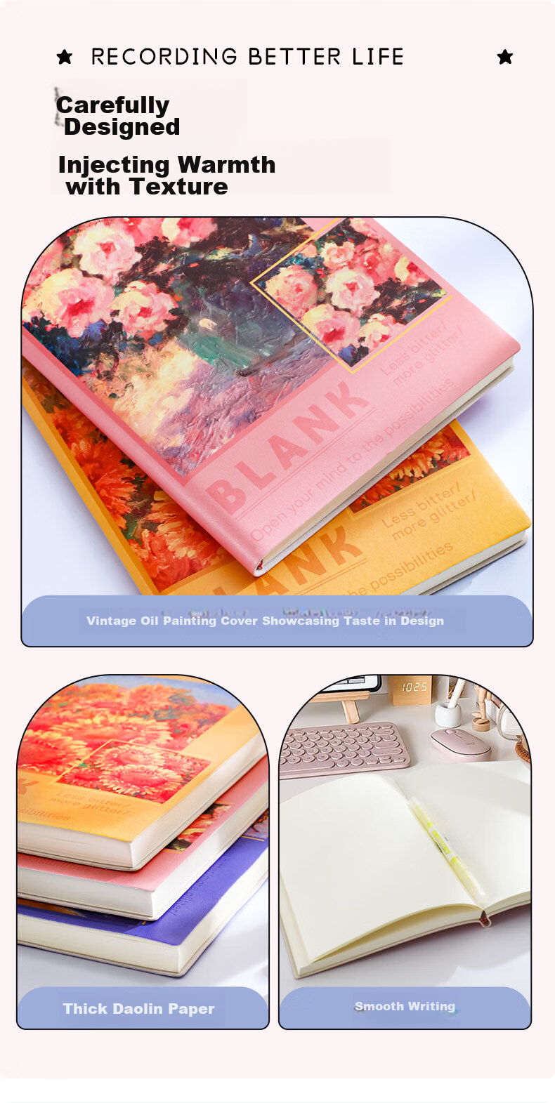 Faramon A5 Oil Painting Notebook, Blank Book, Museum Stamp Collection, Travel Stamping, Journaling, Stamp Collection Book, Vintage Travel Souvenir Book, Thickened Diary, Pink 8