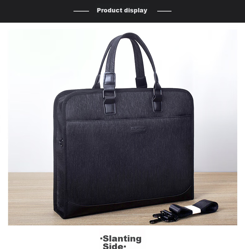 Bailiwen B0074 Black 3D Double-Layer Handbag, Office Meeting Bag, Document Bag, Handheld Shoulder Crossbody Large Capacity Men's Briefcase, Laptop Bag, Business Office Bag, Conference Handbag 6
