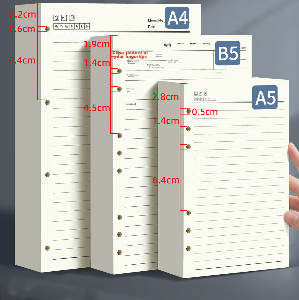 Longe A5 Loose-Leaf Notebook Refill, 6-Ring Refill Paper, Replacement Pages for Notebooks, Thickened 95g Lined Refill Paper, 80 Sheets/book, Customizable 4