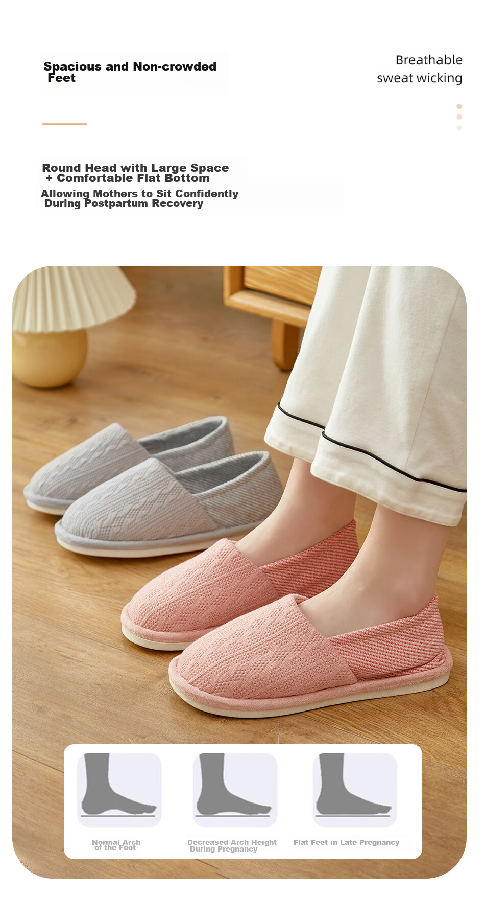 GUOLUOFEI Postpartum Shoes, Maternity Heel Covers, Spring And Summer Confinement Shoes for Women, Summer Cotton Slippers for Pregnant Women, Pink, Size 36-37 6