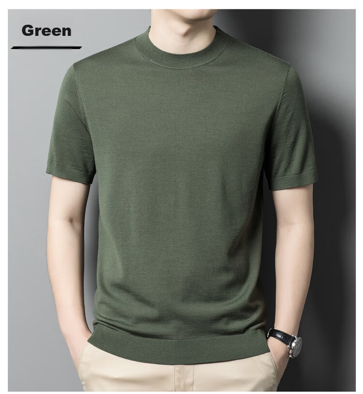 Hengyuanxiang Washable Fine-Spun Wool Sweater for Men, Thin Round Neck Short Sleeve Knitted T-Shirt Pullover, Bright Red, Size 165 16