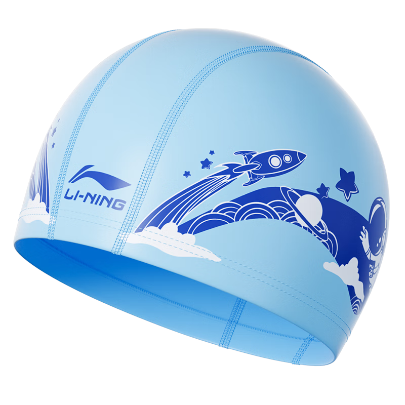 Li-Ning Children's Swim Cap, Unisex Fabric Swimming Cap, Ear Protection Comfortable Large Size Swimming Gear, 6011 Blue