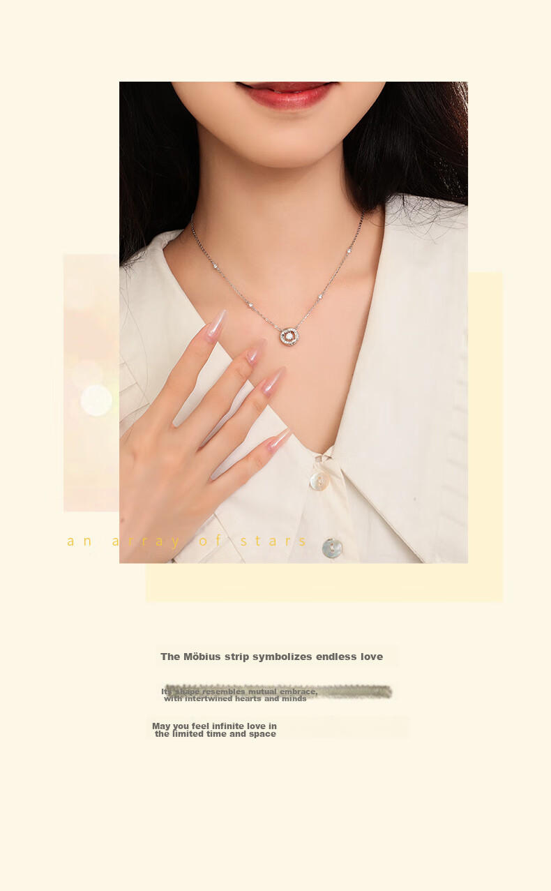 CHOW TAI SENG [Birthday Gift] Mobius Ring Silver Necklace, Dancing Heart Light Luxury Collarbone Chain for Girlfriend 3