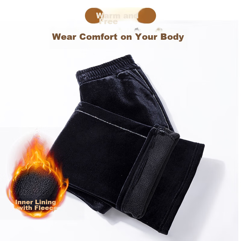 Hengyuanxiang Middle-Aged Mom's New Winter Fleece-Lined Pants, Thickened Loose Straight-Leg Casual Trousers, Grandma's Elastic High-Waist Pants 3