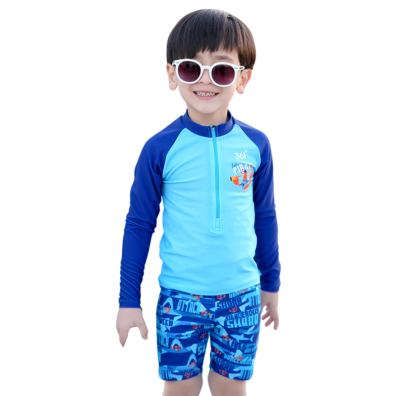361° Children's Two-Piece Swimsuit, Baby Swimwear for Boys, Hot Spring Swimming Suit, Cartoon Cute Long-Sleeve Diving Suit