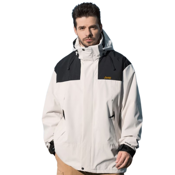 JEEP Three-In Detachable Two-Piece Windbreaker Jacket for Men, Autumn And Winter Casual Color-Block Outerwear