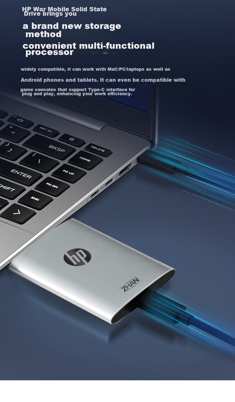 HP 1TB Portable SSD, 2000MB/s High-Performance Read/Write, Type-C, Portable for Business Travel, High-Speed Transfer, External Phone Direct Connection Mini Hard Drive, Blue 11
