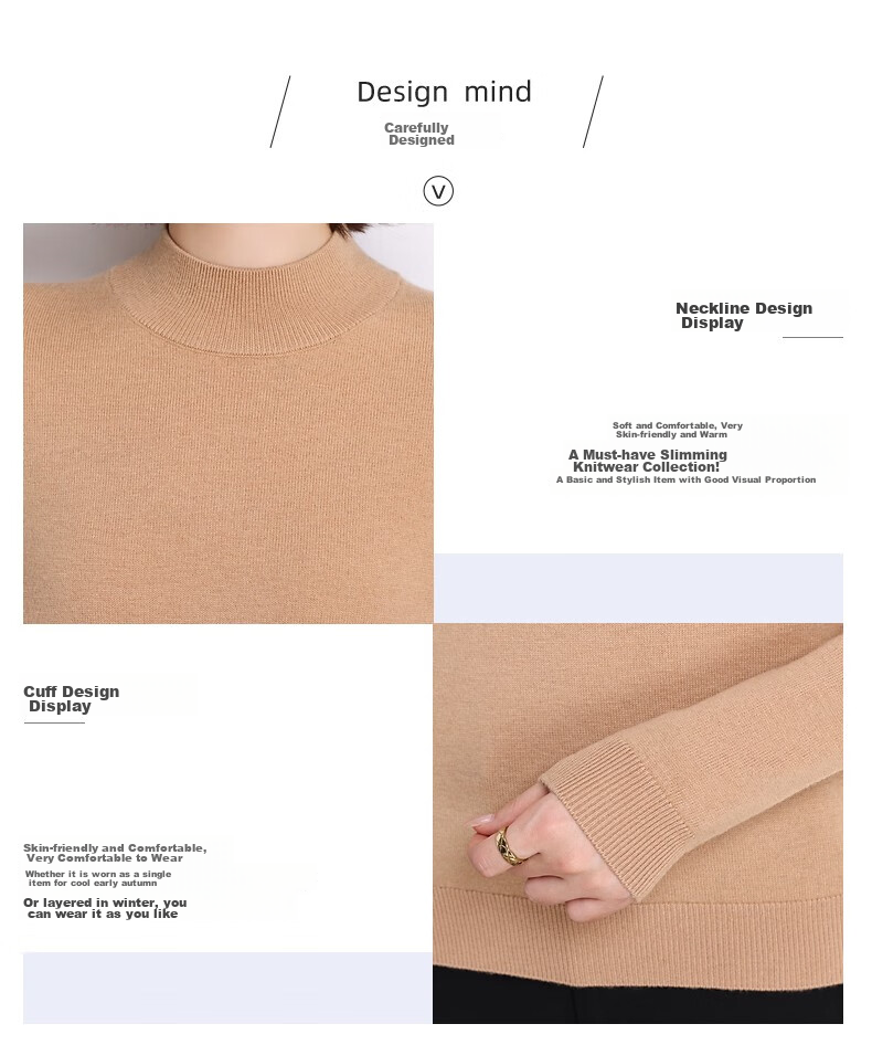 Hengyuanxiang 100% Pure Wool Sweater for Women, Semi-Turtleneck, Loose-Fitting Base Layer, Autumn And Winter Fashion Women's Knit Top 9